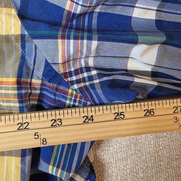 Ralph Lauren Custom Fit Button Down Shirt XXL Blue Yellow Plaid Long Sleeve Clas - Picture 4 of 6